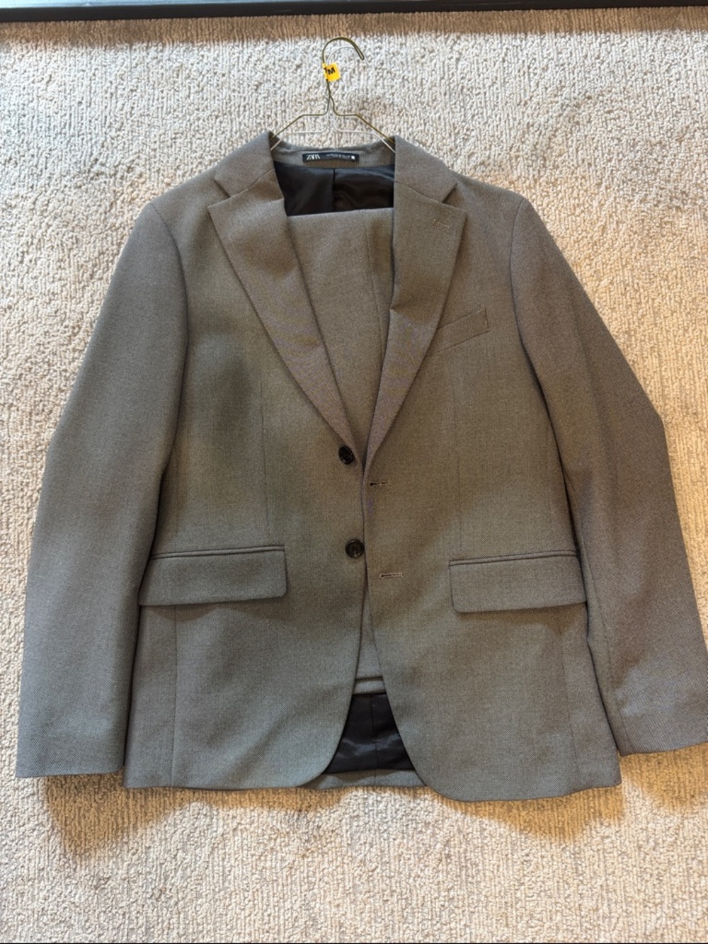 Zara Men's Brown Textured Two-Button Blazer
